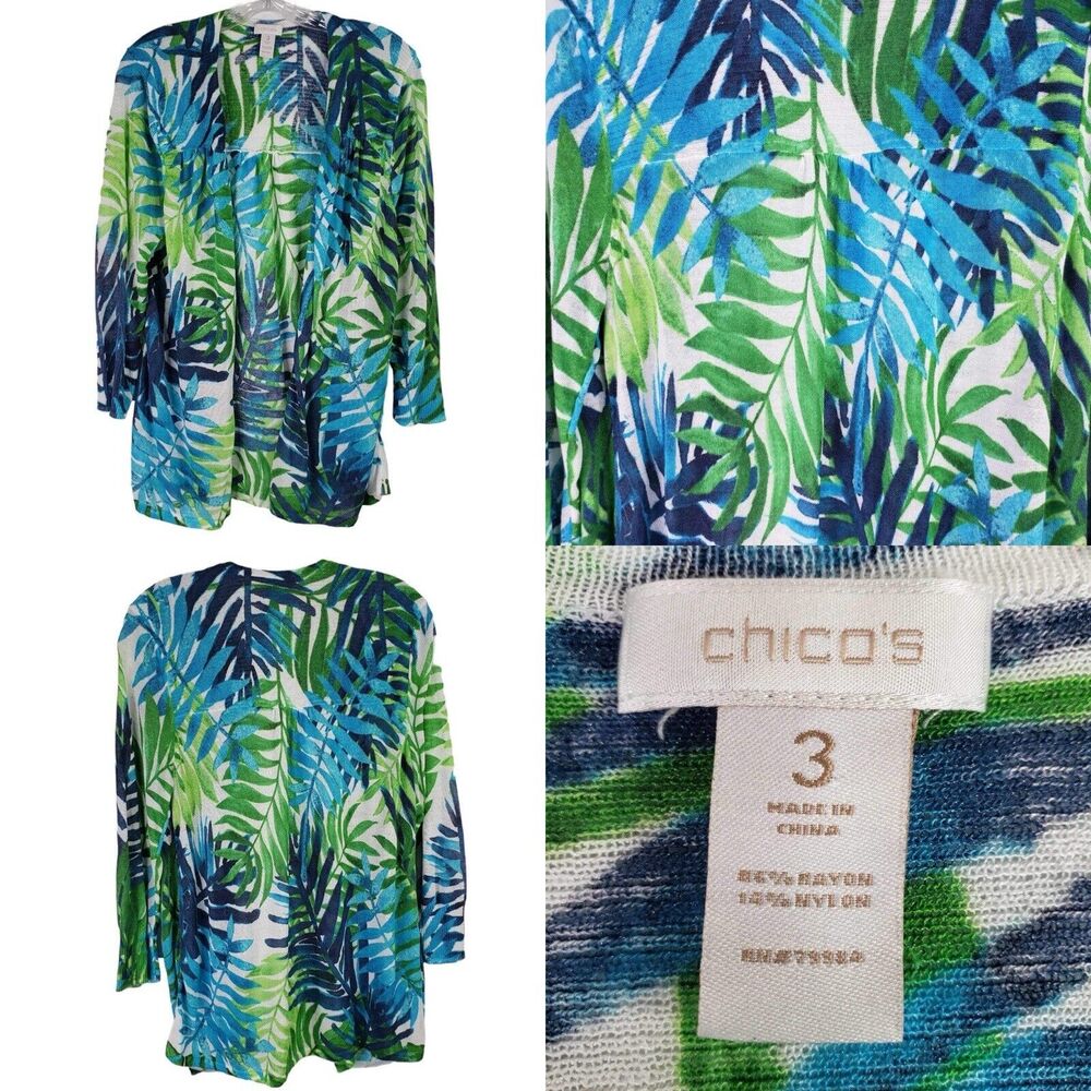 Chico's Women's Tropical Print Sweater - Blue and Green
